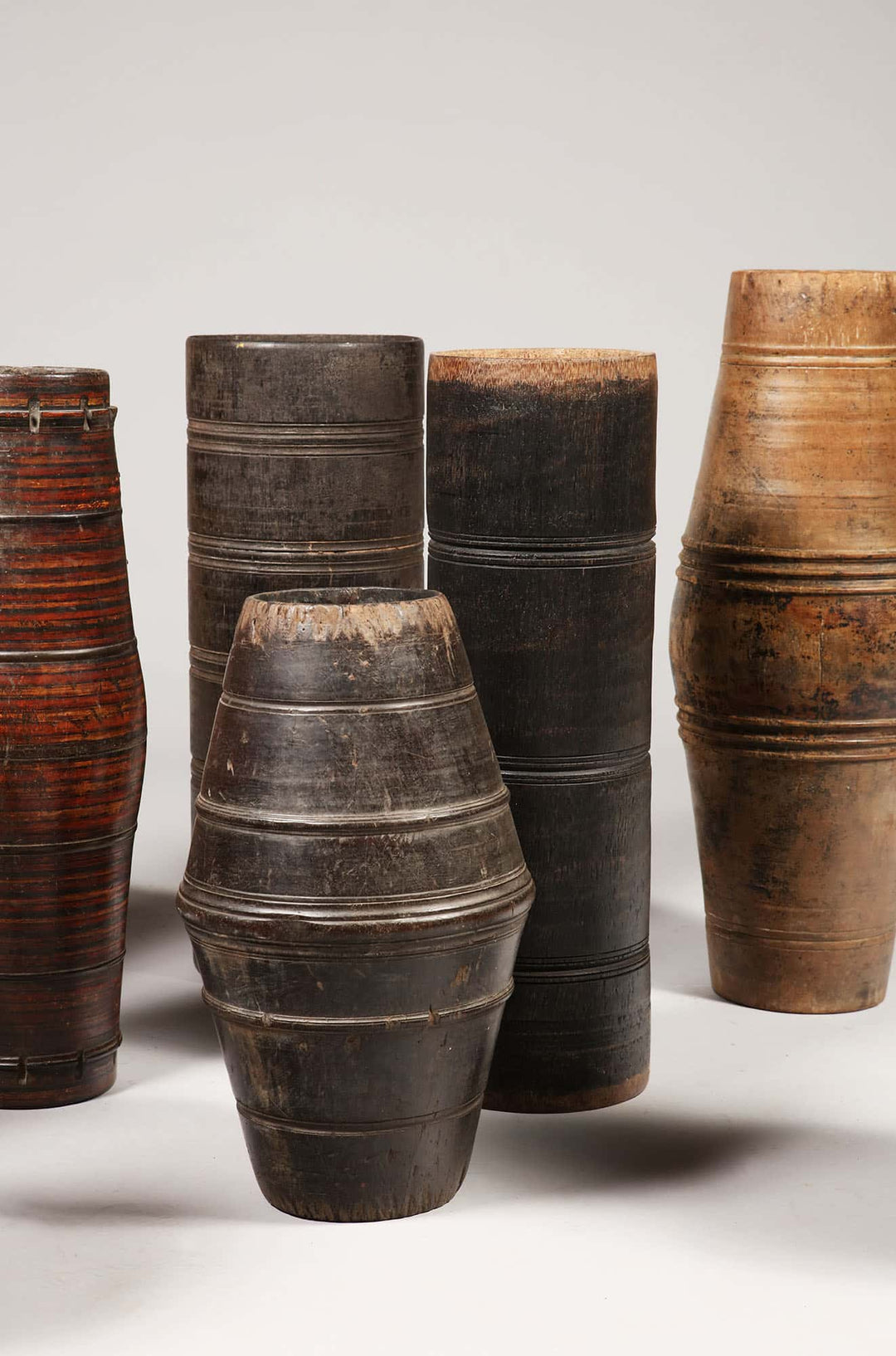 Group of Ceylonese Processional Wooden Drums