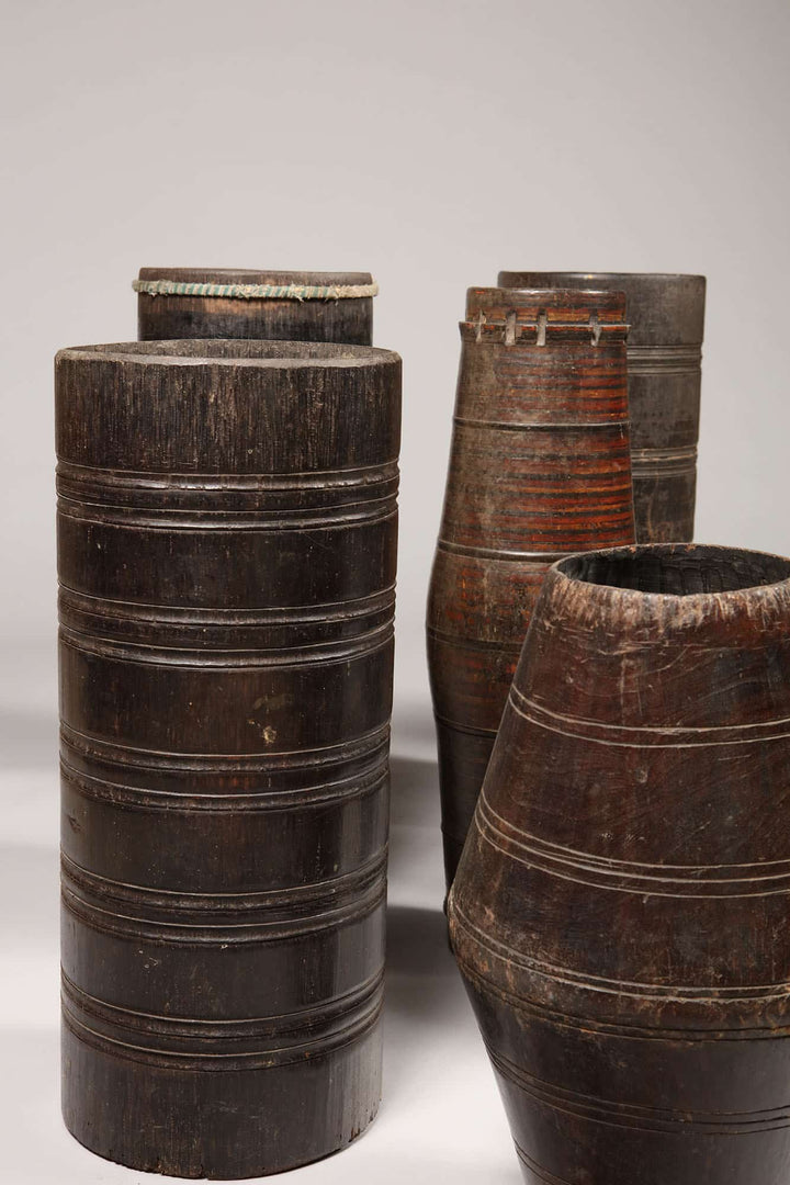 Group of Ceylonese Processional Wooden Drums