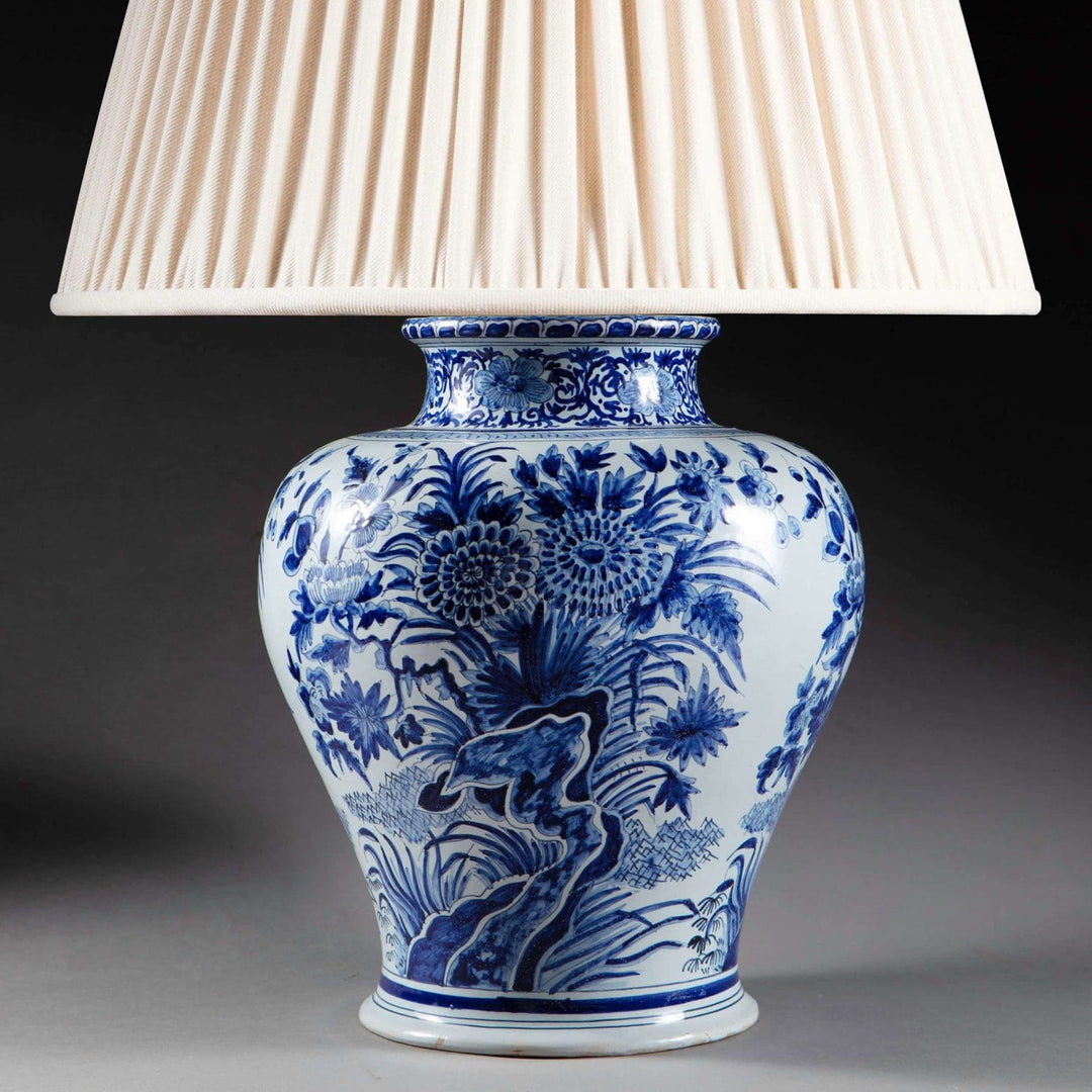 Dutch Delft Hand-Painted Blue and White Vase Mounted as a Table Lamp
