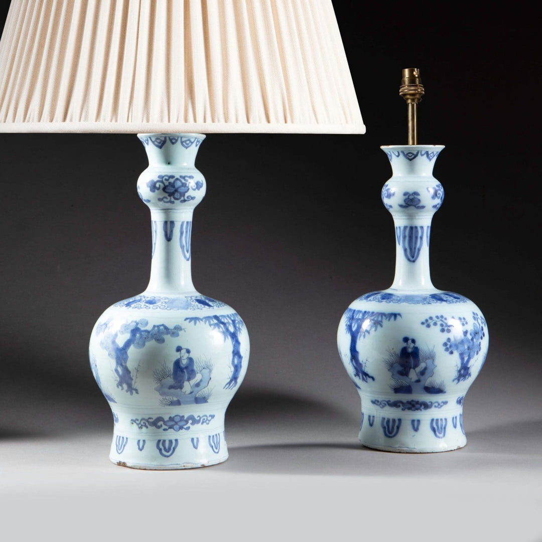 Pair of early 18th century Dutch Delft Knobble Vases Mounted as Table Lamps