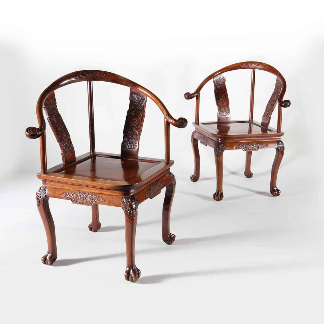 A Important Pair of Chinese Qing Dynasty Huang Huali Armchairs