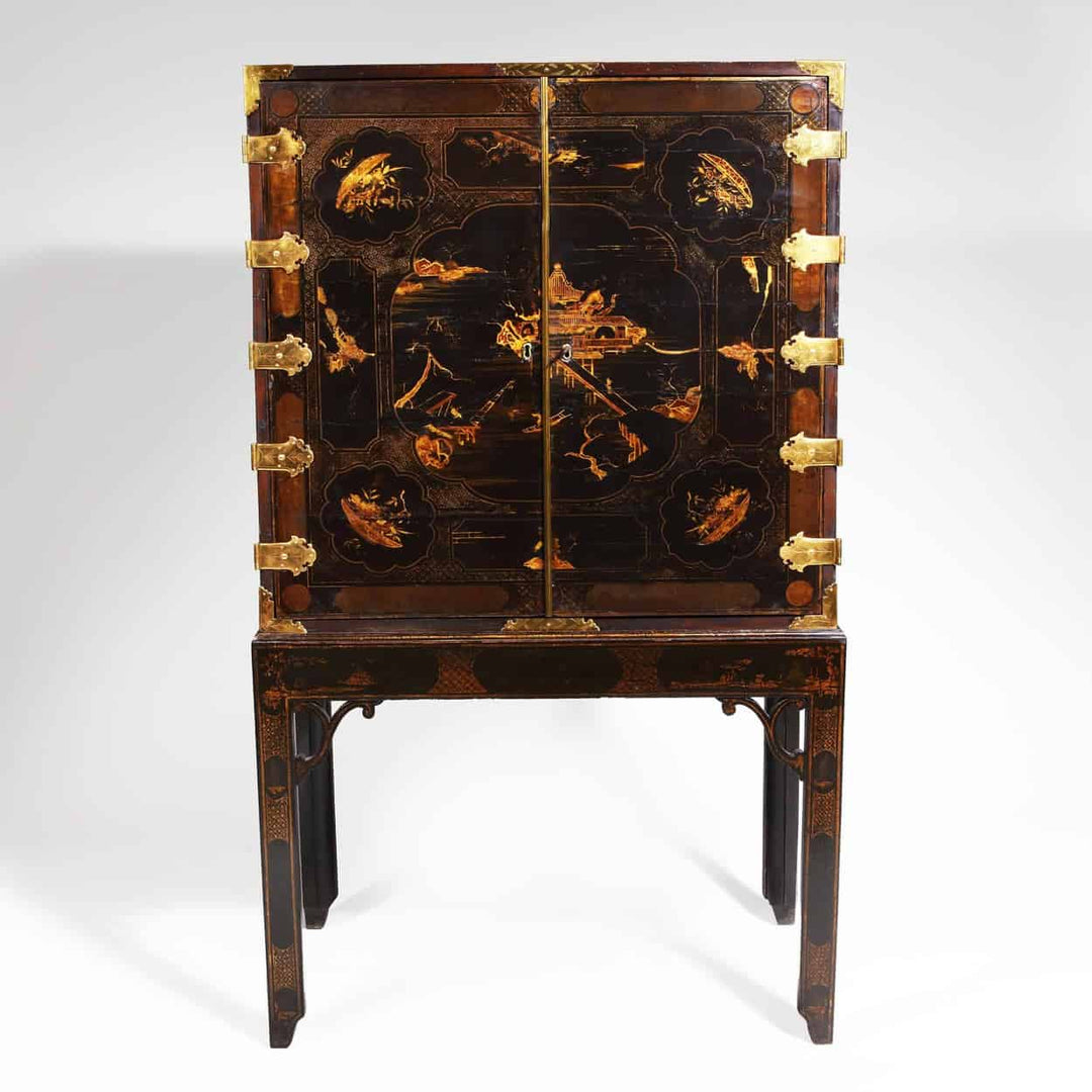 George III Black Japanned Lacquer Cabinet on Stand