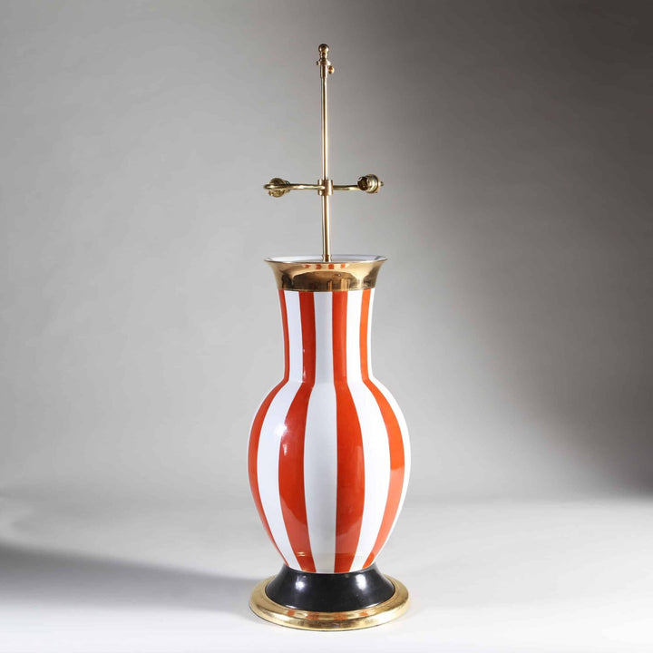 Vintage Table Lamp Italian Carnival Style Frédéric De Luca with bold red and white striped porcelain vase and gilt accents
