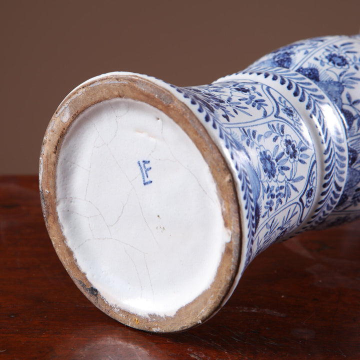 Delft Blue and White Kangxi Table Lamps with blue floral patterns on white porcelain, circa 1850, 33cm height.