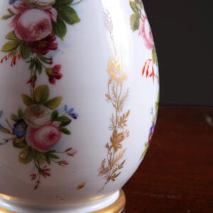 Pair of French Opaline Vases Mounted as Table Lamps with hand painted flowers and gilt foliate details circa 1875.