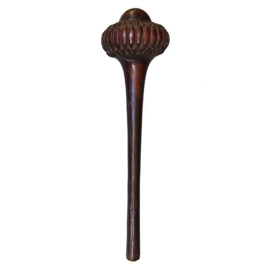 Fijian I Ula Tavatava Throwing Club with carved wooden handle and rounded end, traditional Fijian weapon and cultural artifact.