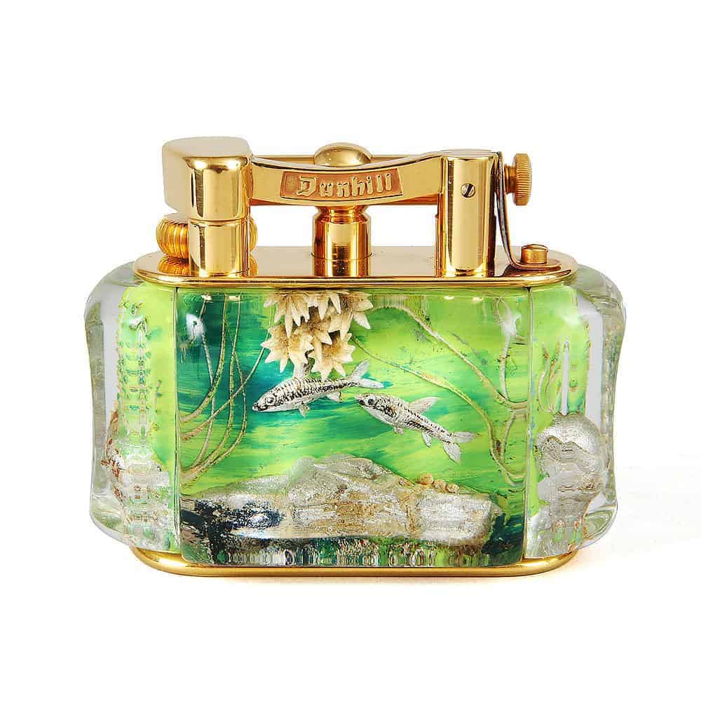 Sold Gold Plated Half Giant Dunhill Aquarium Table Lighters