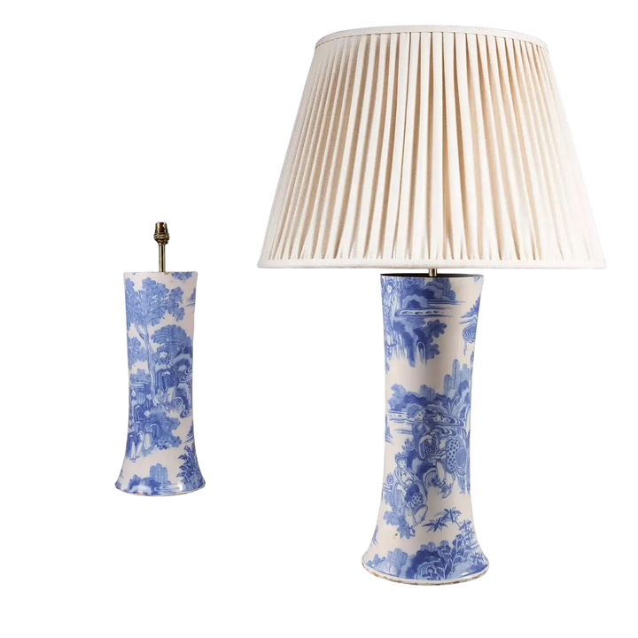 Pair of Blue and White Delft Trumpet Vases as Table Lamps with chinoiserie designs circa 1680, 41cm tall.