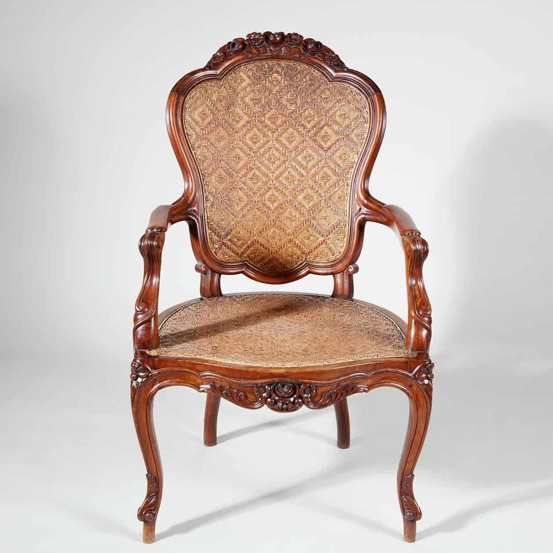 Portuguese Walnut and Cane Armchair