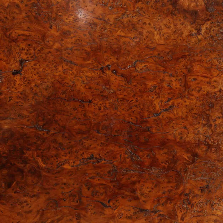 Regency Solid Burr Yew Wood Occasional Table detailed close-up of rich wood grain texture and natural patterns.