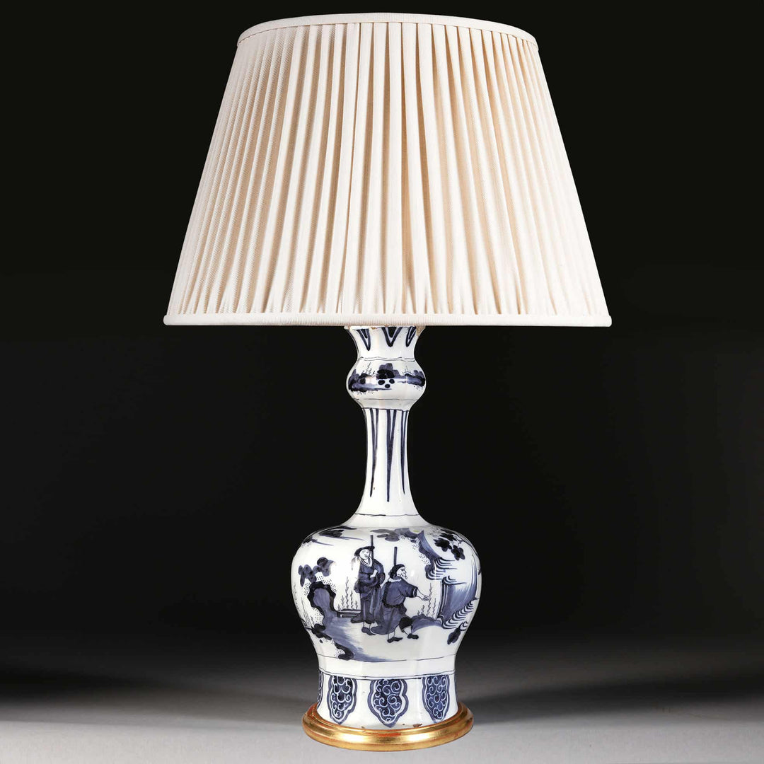 Late 17th Century Dutch Delft Blue and White Knobble Vase Lamp