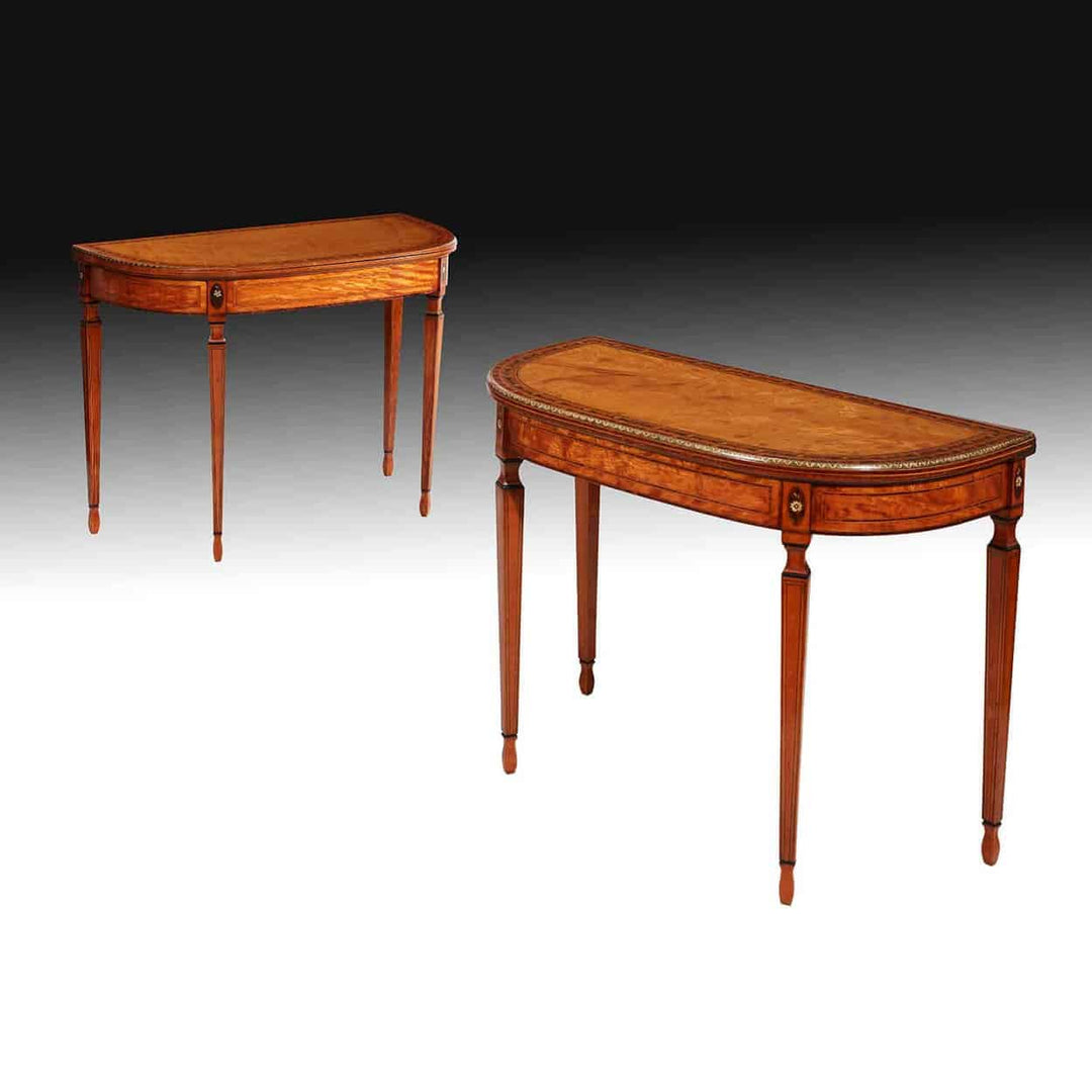 A Pair of Sheraton Revival Satinwood Card Tables