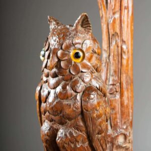 Carved Owl As A Table Lamp made from fine 19th century wooden owl carving, France circa 1860, Parisian provenance.
