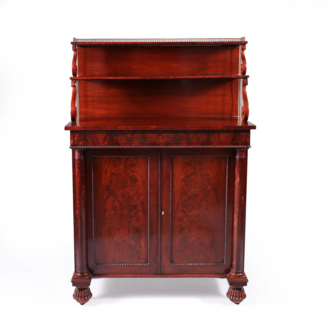 Regency mahogany chiffonier with shelves and ornate feet by Nicholas Wells Antiques circa 1815 England