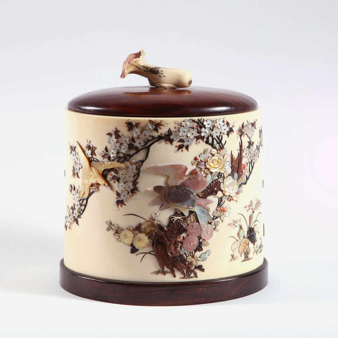 Japanese Meiji Shibayama tusk vase and cover