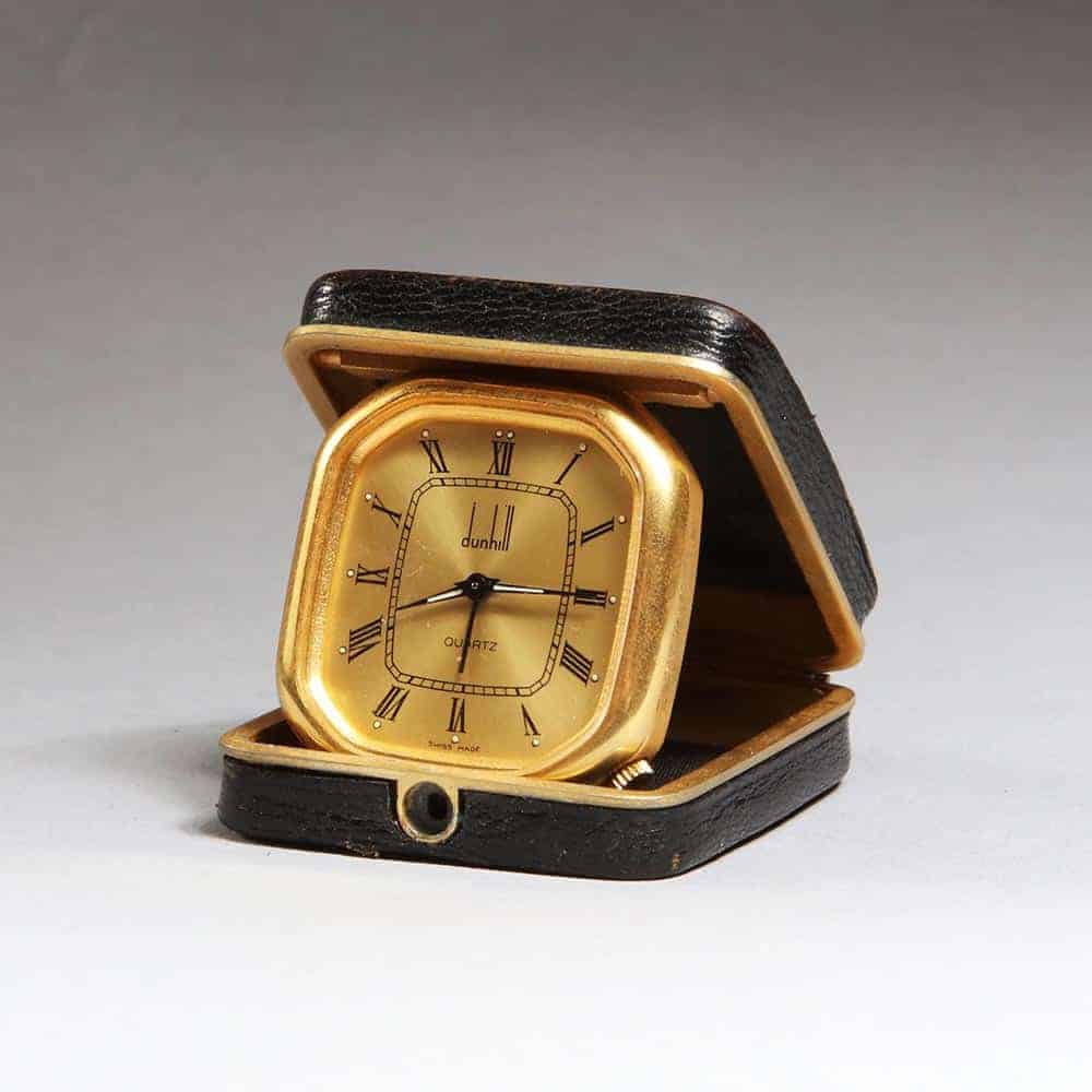 Swiss Gold Dunhill Leather Travelling Clock