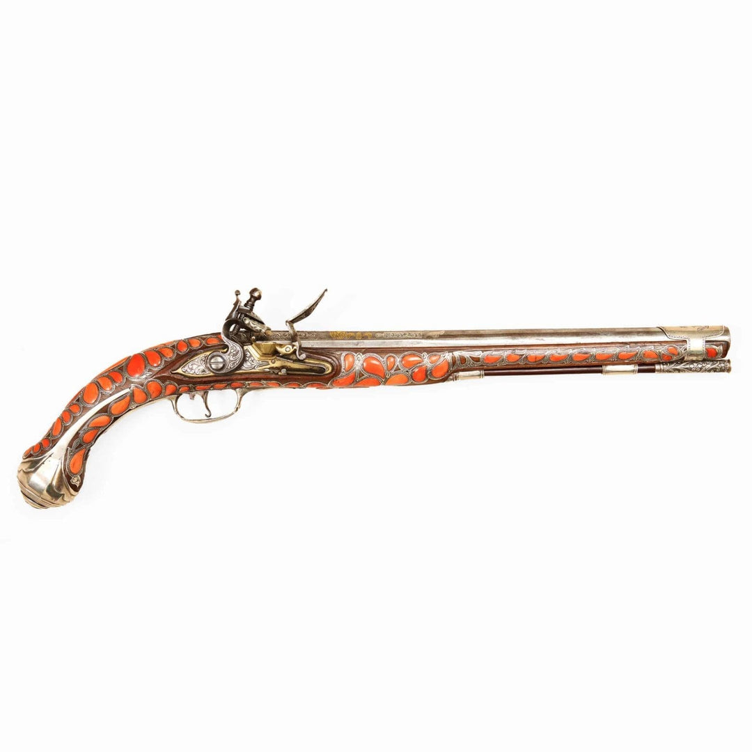 Silver and Coral Encrusted Ottoman Flintlock Pistol