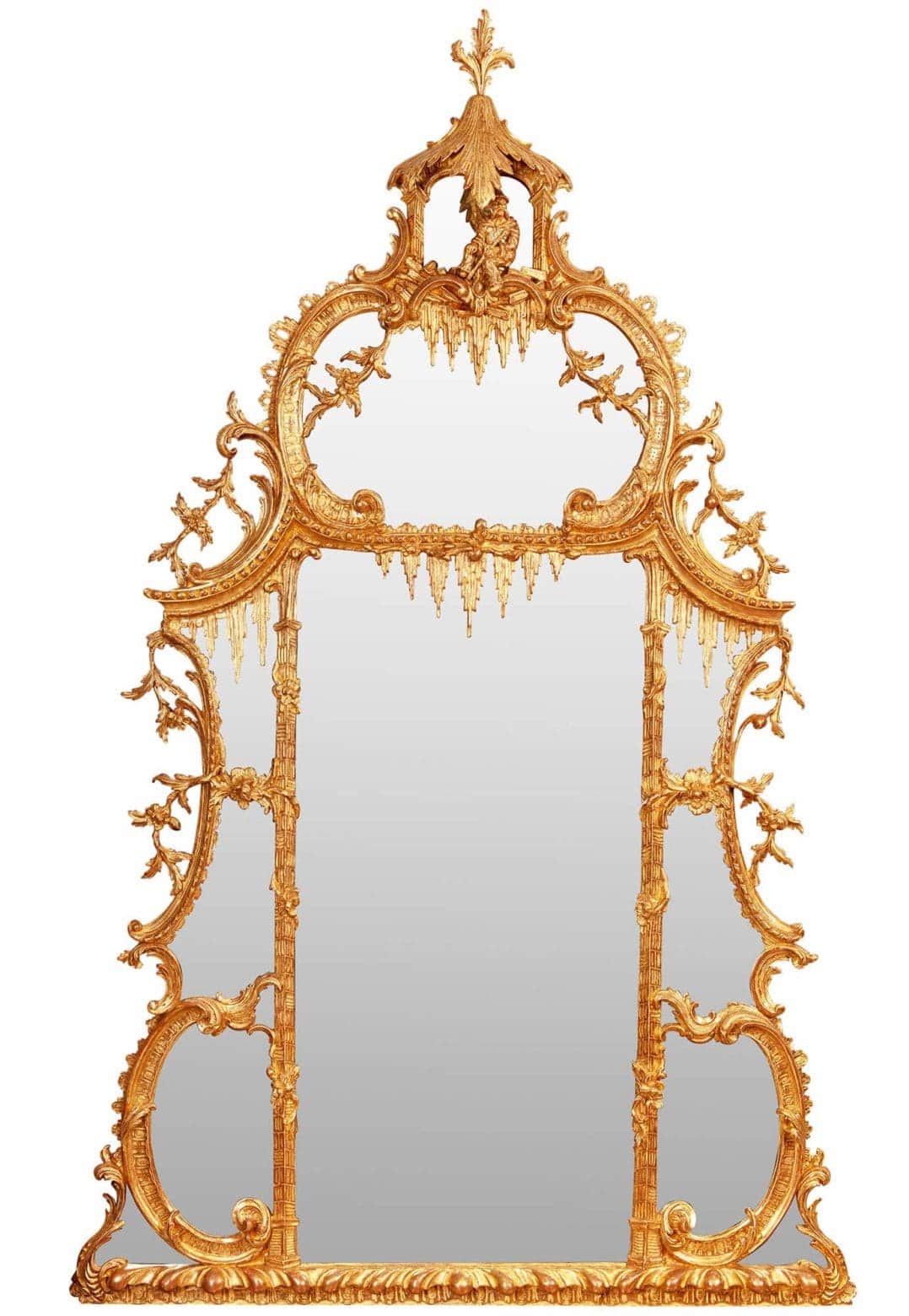 George II Chinese Chippendale Giltwood Overmantel Mirror