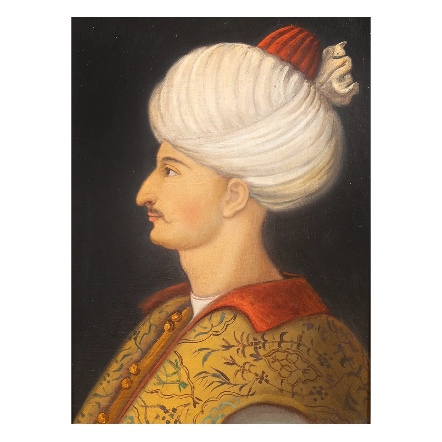 19th-century oil portrait of Sultan Suleiman I by Gentile Bellini, offered by Nicholas Wells Antiques