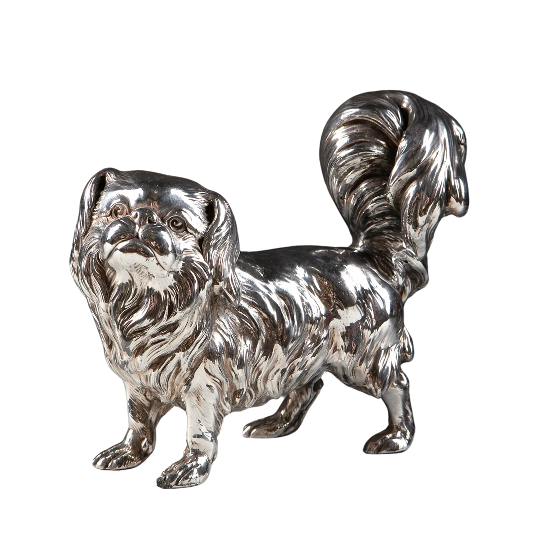 A Meiji Period silver Japanese Chin dog