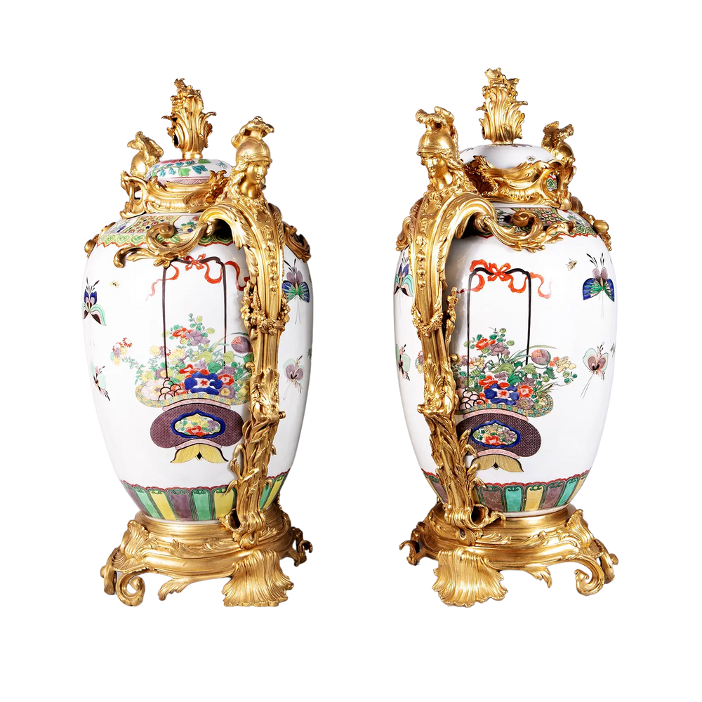 Pair of Samson vases with polychrome enamel and gilt bronze mounts by Nicholas Wells Antiques, France circa 1890