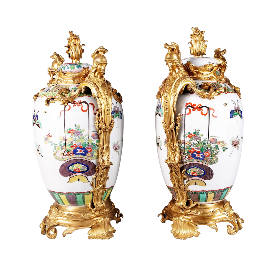 Pair of Samson vases with polychrome enamel and gilt bronze mounts by Nicholas Wells Antiques, France circa 1890