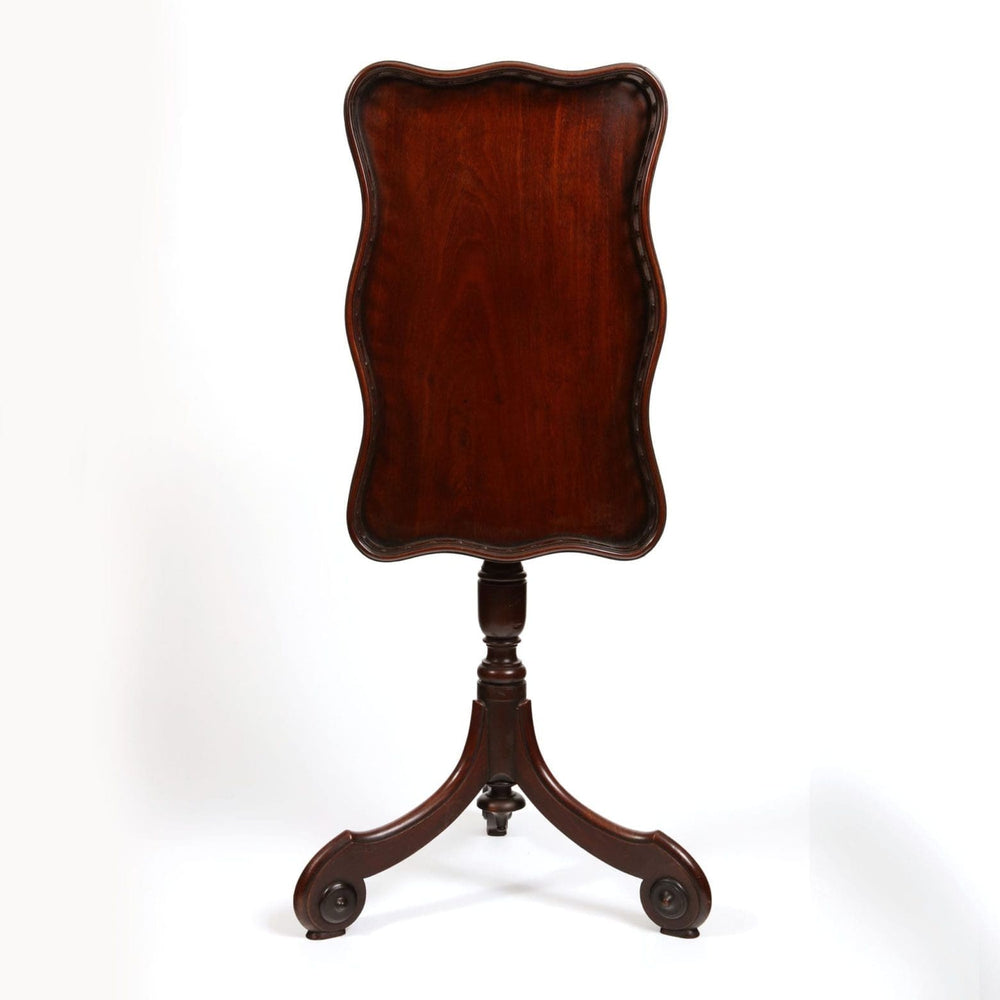 George III Tray Top Tripod Table with mahogany shaped tray top, balustrade edge, turned tripod base, circa 1800 England.