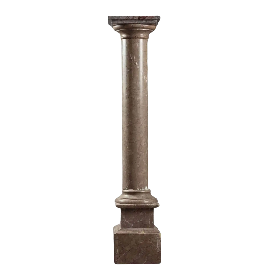 19th Century Marble Pedestal Column with turned Tuscan design, square rotating top, stepped base, circa 1880, France Italy.