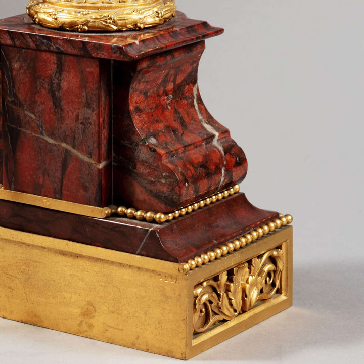 Gilt Bronze and Rosso Francia Marble Candelabra base with intricate gold detailing and red marble finish circa 1880.