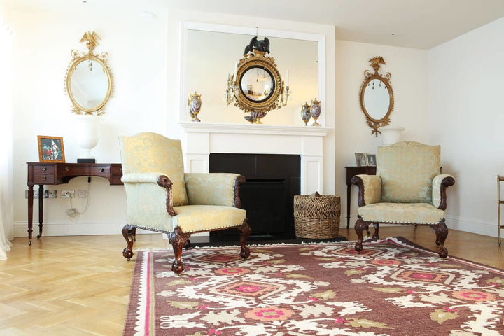 Pair of 19th Century Victorian mahogany library chairs with floral silk upholstery by Collection CK20 in elegant room setting