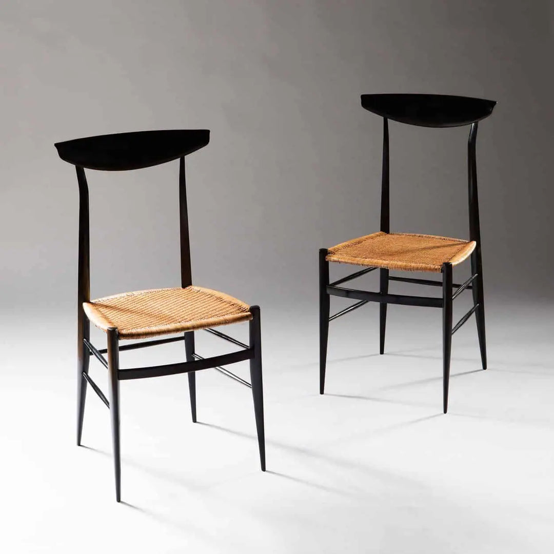 A Pair Of Italian Ebonised Side Chairs By Sanguinetti
