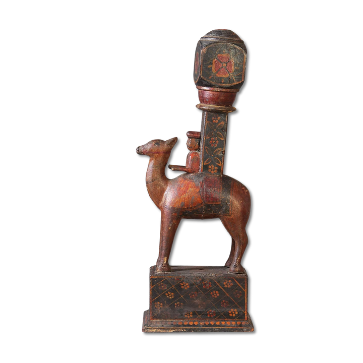 Rajasthani Lacquered Table Lamp featuring antique camel design with red and black lacquered finish from India circa 1920.