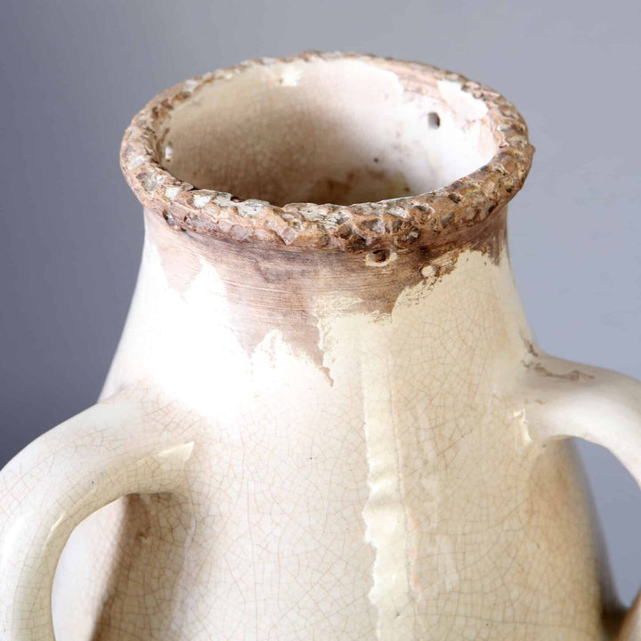 Vase attributed to Jean Besnard Mounted as a Table Lamp with off white crackle glaze and rustic rim circa 1940