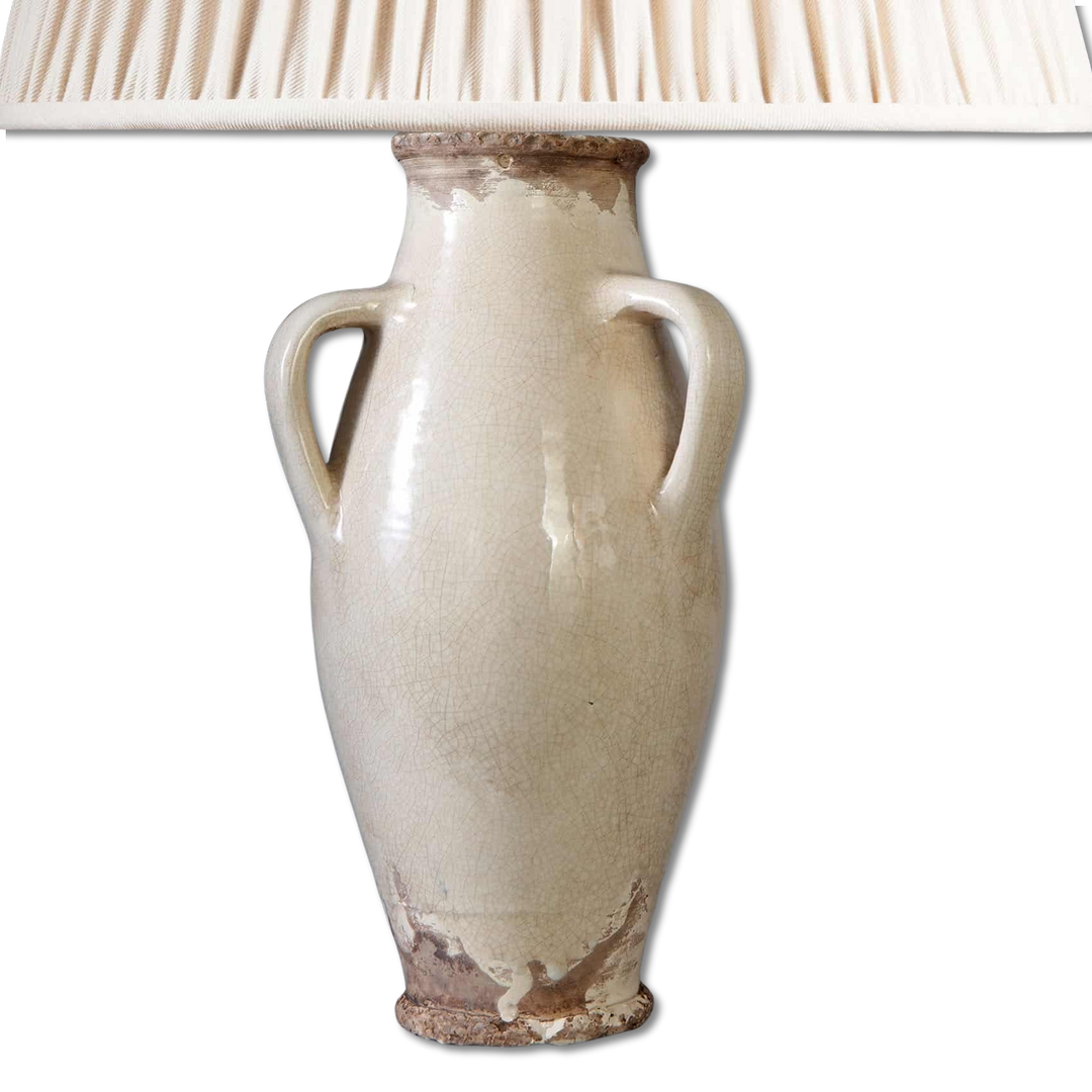 Vase attributed to Jean Besnard mounted as a table lamp with off white crackle glaze, circa 1940, 40 cm tall.