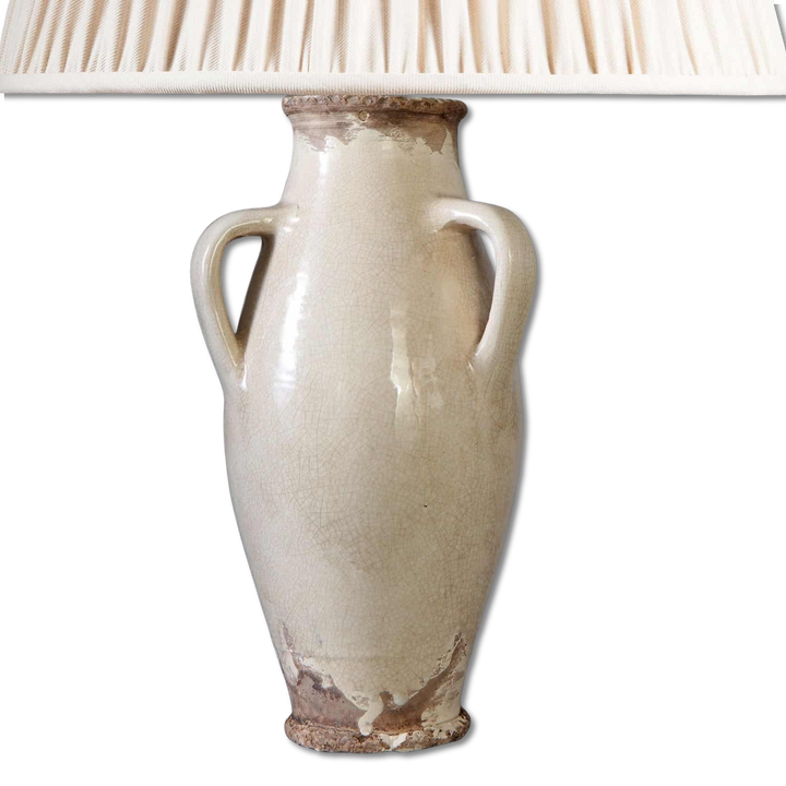 Vase attributed to Jean Besnard mounted as a table lamp with off white crackle glaze, circa 1940, 40 cm tall.