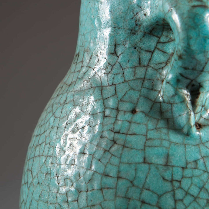 Close-up of crackle glazed surface on Persian Turquoise Crackle Glazed Vase Mounted as a Table Lamp circa 1850