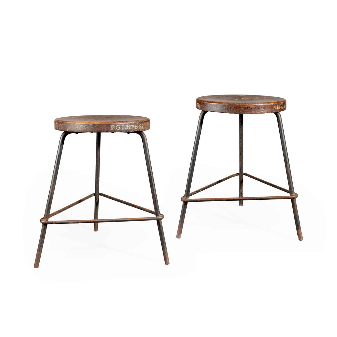 Pair of Numbered Chandigarh Stools By Pierre Jeanneret, College of Architecture