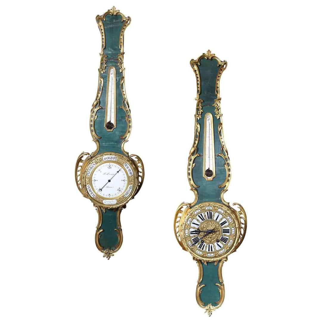 Corne Verte Pair of Louis XV Banjo Barometer / Clock