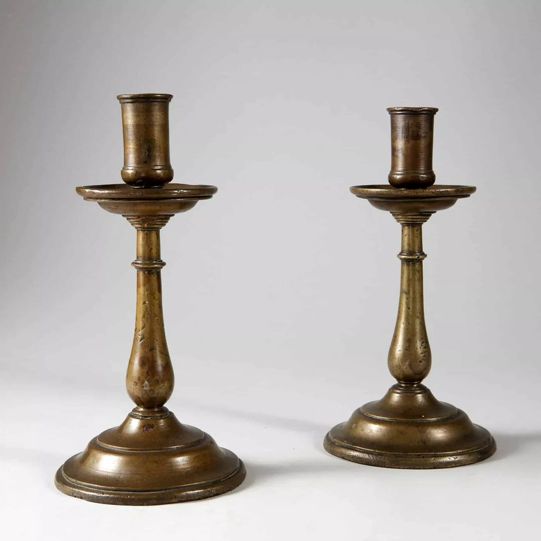 Rare Pair of 17th Century Bronze Candlesticks
