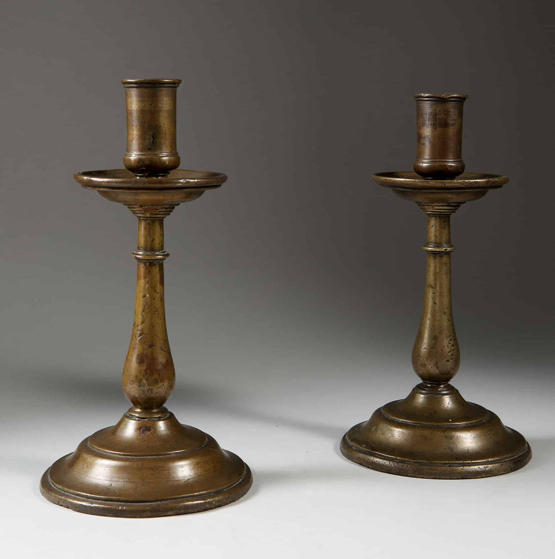 Rare Pair of 17th Century Bronze Candlesticks