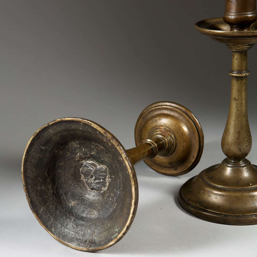 Rare Pair of 17th Century Bronze Candlesticks