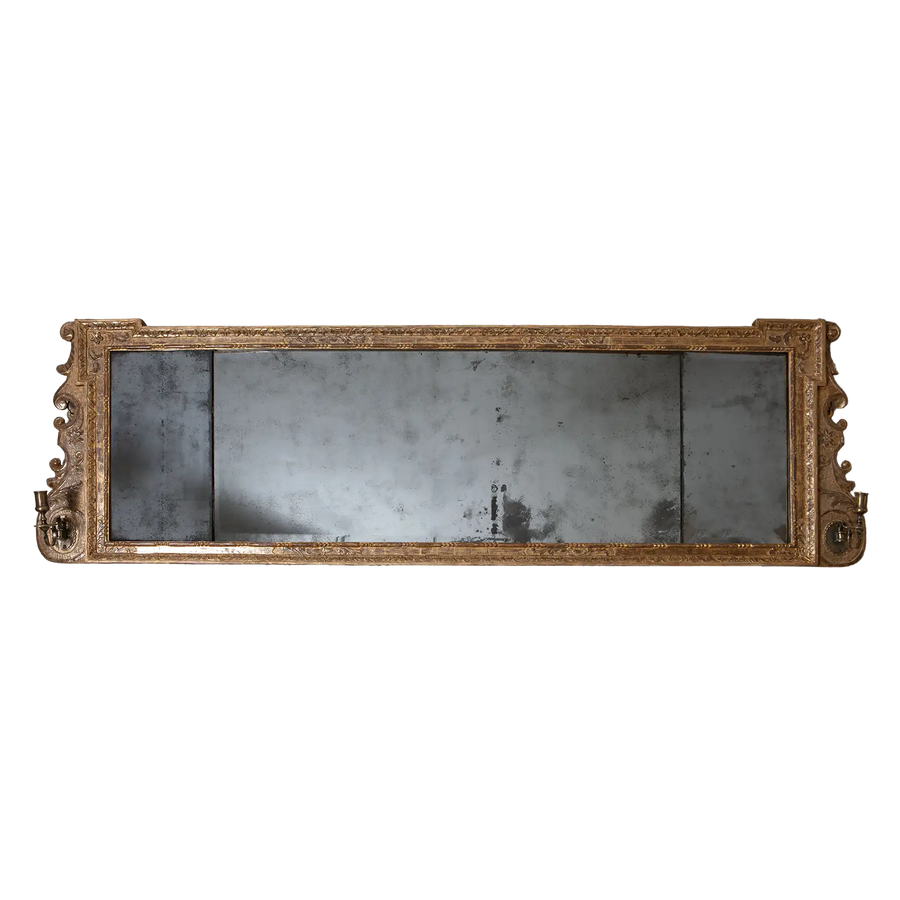 George II Triple Plate Overmantle Mirror with carved giltwood frame and original beveled mercury plates circa 1725.