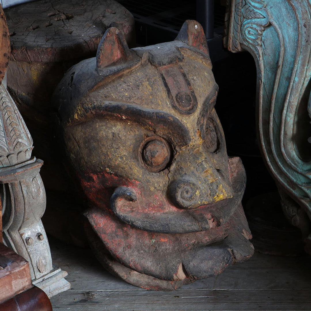 Rare 19th century Eastern Indian Ratha Yatra ceremonial mask carved wood polychrome Collection EE20