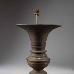 Indian Bronze Vase Mounted as a Table Lamp, patinated bronze, circa 1880, measuring 33 cm diameter and 40 cm height.