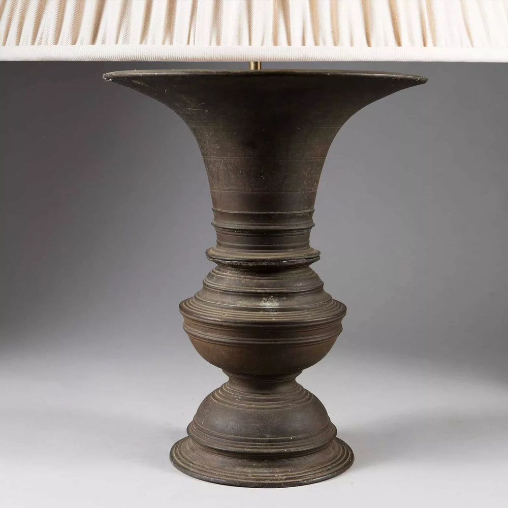 Indian Bronze Vase Mounted as a Table Lamp with patinated finish, circa 1880, 33 cm diameter and 40 cm height.