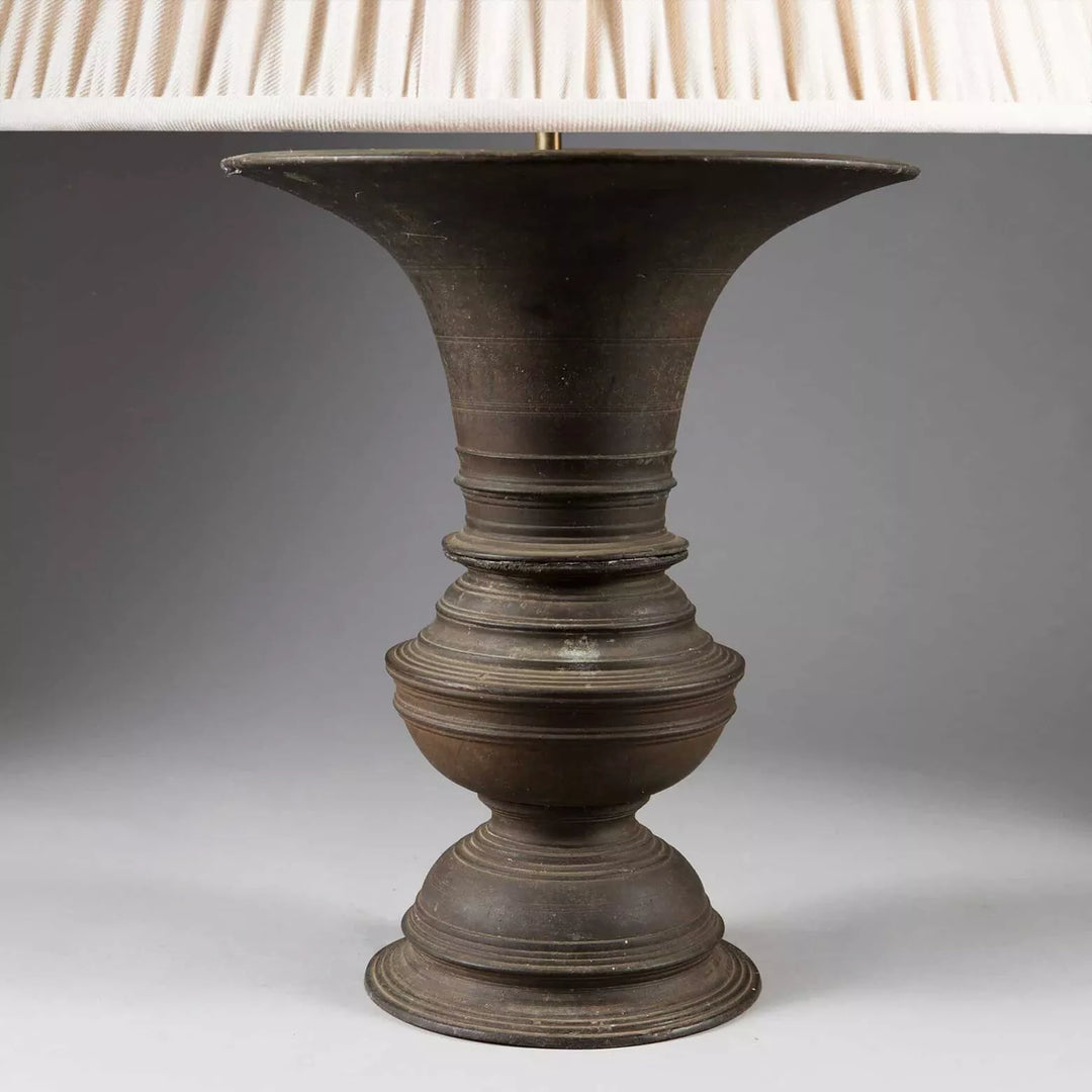 Indian Bronze Vase Mounted as a Table Lamp with patinated finish, circa 1880, 33 cm diameter and 40 cm height.
