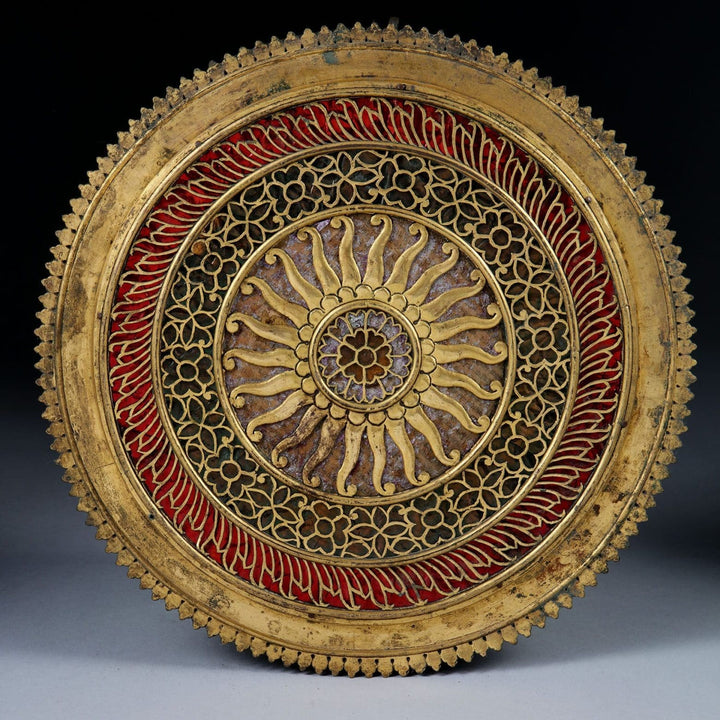 Group of nine pierced gilt copper mirrored Chakras circa 1880 by Collection EE20 detailed with floral patterns