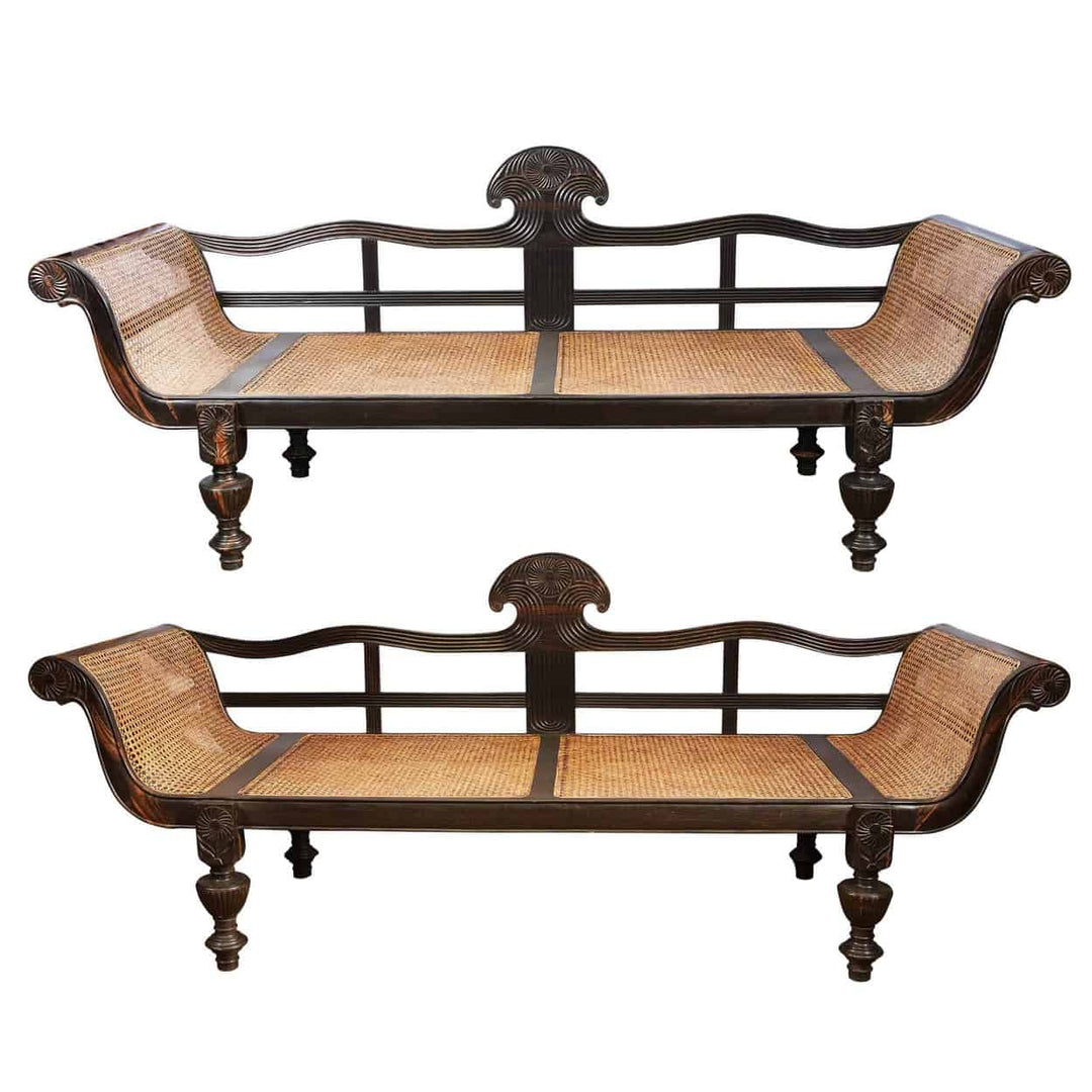 Magnificent Pair of Indian Ebony Settees