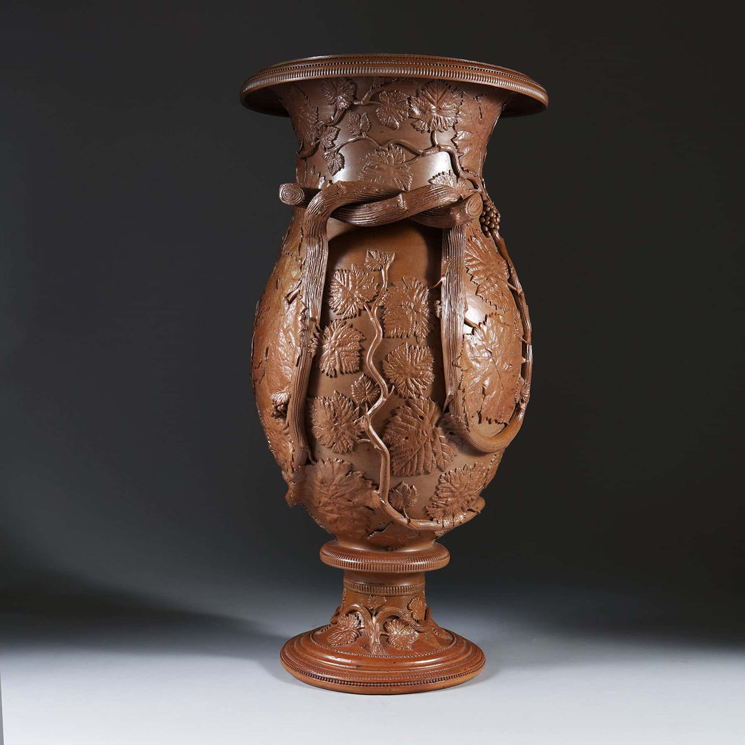 Brown glazed stoneware vase by Jules-Claude Ziegler circa 1850 with detailed vine motifs from Collection EE20