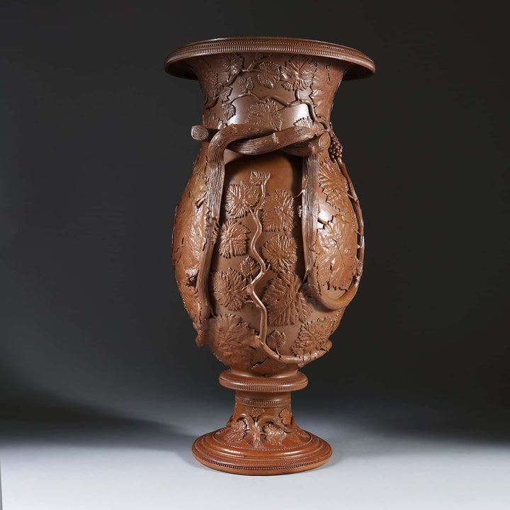 Brown glazed stoneware vase by Jules-Claude Ziegler circa 1850 with detailed vine motifs from Collection EE20